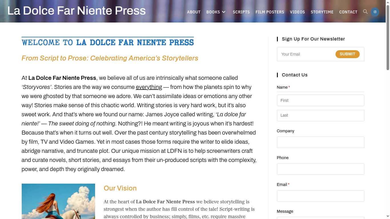 La Dolce Far Niente Press website screenshot